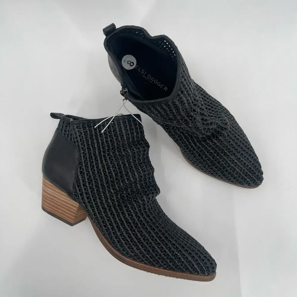 KELSI DAGGER BROOKLYN Ego Boots Size 8 Black Leather Booties Woven Zipper NEW